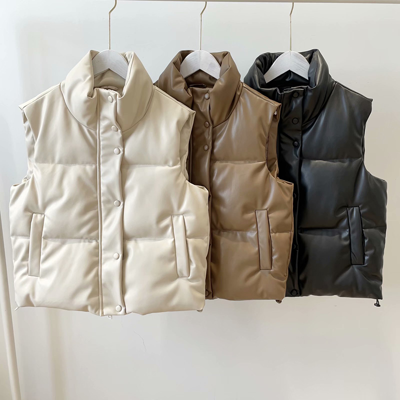 Wool Coat Peacoat - Real Leather Vest Women Winter Stand